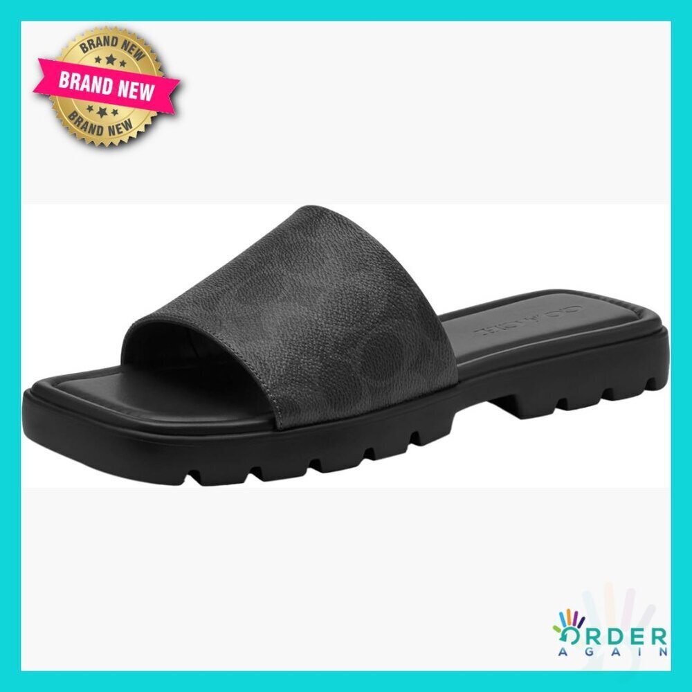 Leather Canvas Slide Sandals Casual Chic Lug Sole Ankle Strap Flats